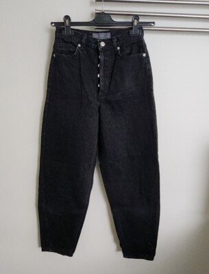 TOPSHOP Dark Blue Croppeld High Waist Button Fly Baggy Jeans - Main Image