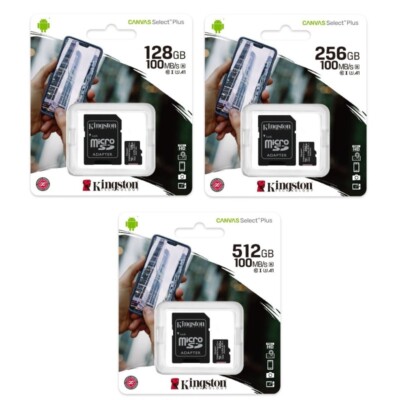 Kingston 32GB 64GB 128GB 256GB 512GB microSD SDXC Flash Memory Card U1 A1 100MBs