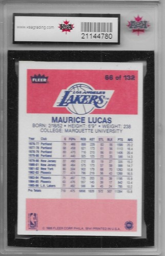 1986-87 FLEER BASKETBALL Maurice Lucas #66 KSA 8.5 NMM+ Los Angeles Lakers - Picture 2 of 2