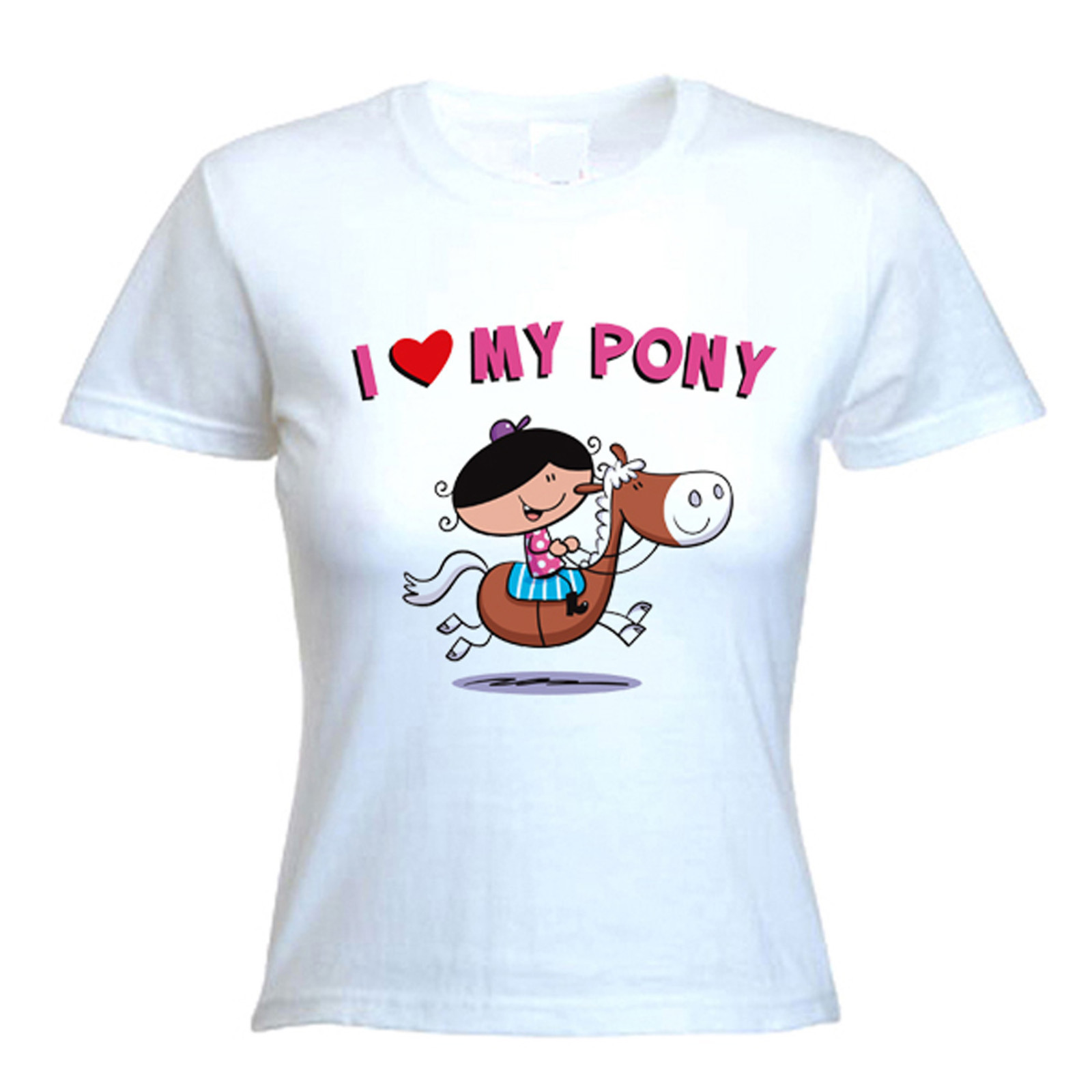 T SHIRT DONNA I LOVE MY PONY Equitazione Salto Equitazione Taglia dalla S alla XL