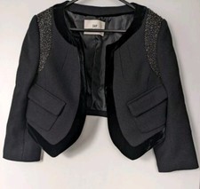 Day Birger Et Mikkelsen Black Wool Mix Beaded Velvet Crop Bolero Jacket