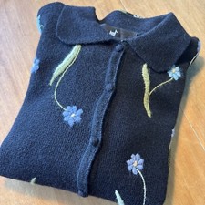 37 Peruvian Connection VTG Alpaca floral Embroidered Cardigan Sweater L black