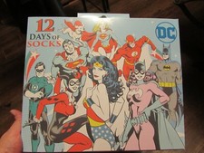 NEW/pkg DC WB SUPER HEROS 12 Days of Socks for shoe sizes 4-10 price tag 25.00
