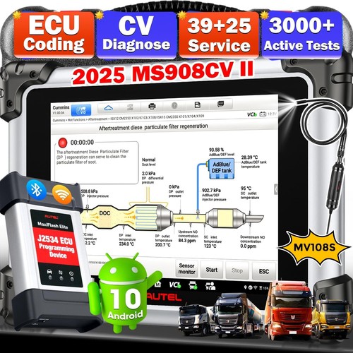 2025 Autel MaxiSys MS908CV II Heavy Duty Truck OBD2 Scanner Diesel Diagnostic - Foto 10 di 19