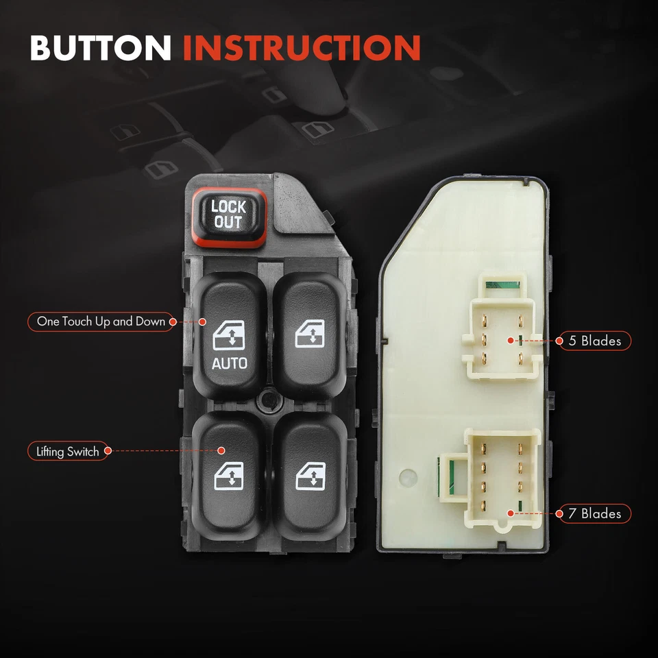 Interruptor de ventana eléctrica del conductor delantero para Chevrolet Lumina 1995 1996 1997 1998-2001 Foto 4 de 4