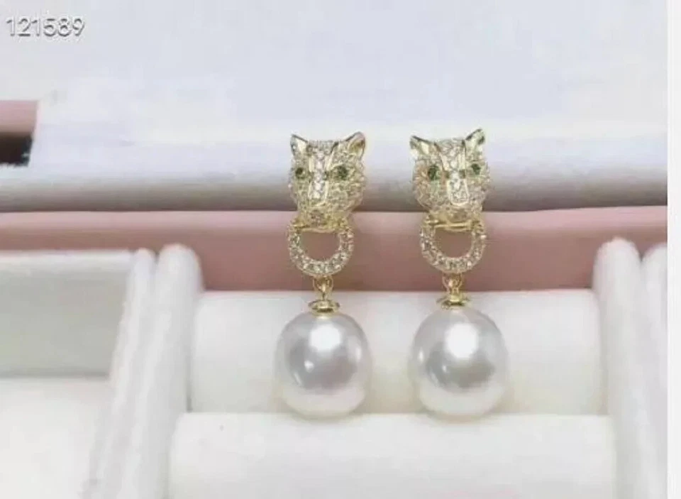 Precioso pendiente colgante AAAA 10-11mm mar sur redondo perla blanca 925s Foto 3 de 4