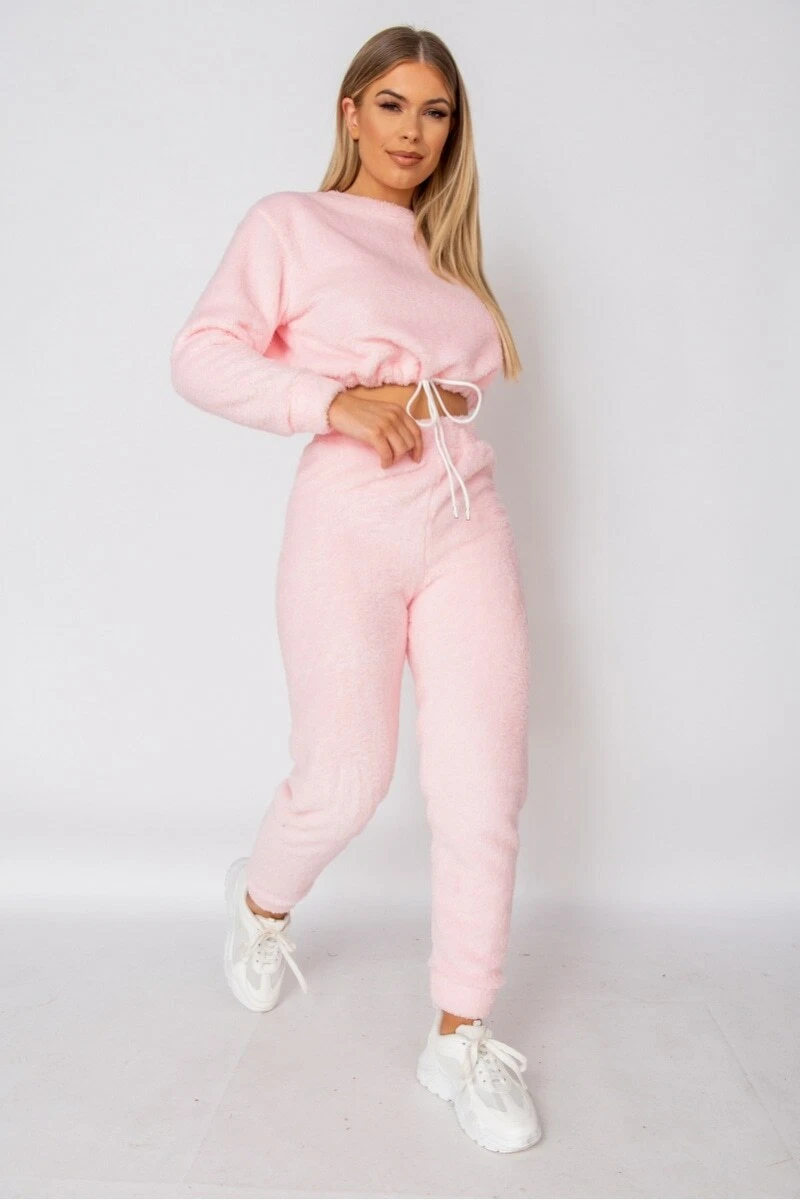 BABY PASTEL PINK JOGGING SUIT OUTFIT CROP JUMPER BOTTOMS SIZE 12 Teddy Borg SOFT