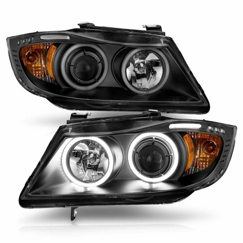 ANZO Projector Headlights w/ Halo w/ LED Bar for 2006-2008 BMW 3 Series E90-E91 - Picture 2 of 9