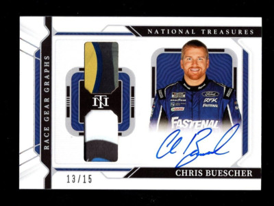 2022 NATIONAL TREASURES RACE GEAR CHRIS BUESCHER DUAL RELIC AUTO 13/15