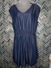 UNIVERSAL THREAD BLUE SLEEVELESS ELASTIC WAIST FLOWY LYOCELL CASUAL DRESS MED