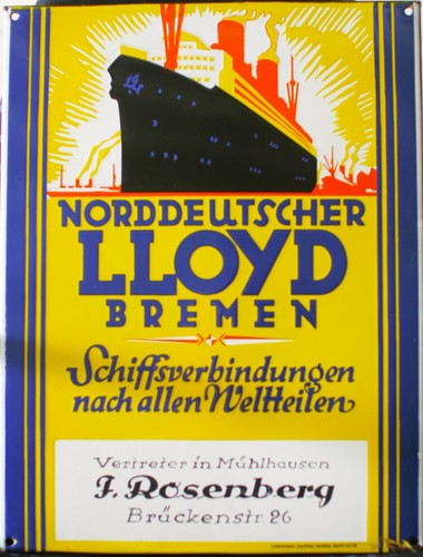 Original vintage poster NORTH GERMAN LLOYD BREMEN WORLDWIDE c. 1935 Enamel Plate - 第 1/5 張圖片
