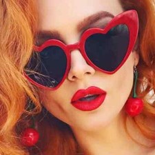 Heart Shape Cat Eye Sunglasses Vintage UV400 for Women Red Pink Black Frame Use