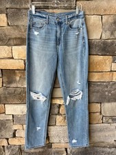 American Eagle Ripped Mom Jeans High Waisted Blue Medium Wash, Women Size 4