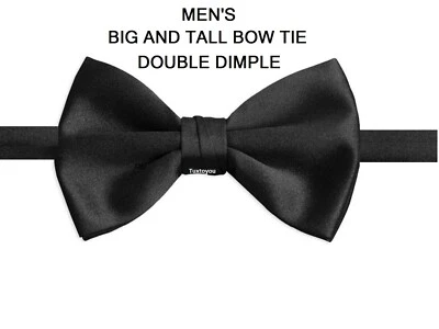 Black Double Dimple Bow Tie Tuxedo Satin adj. 27" Neck Big and Tall XXL