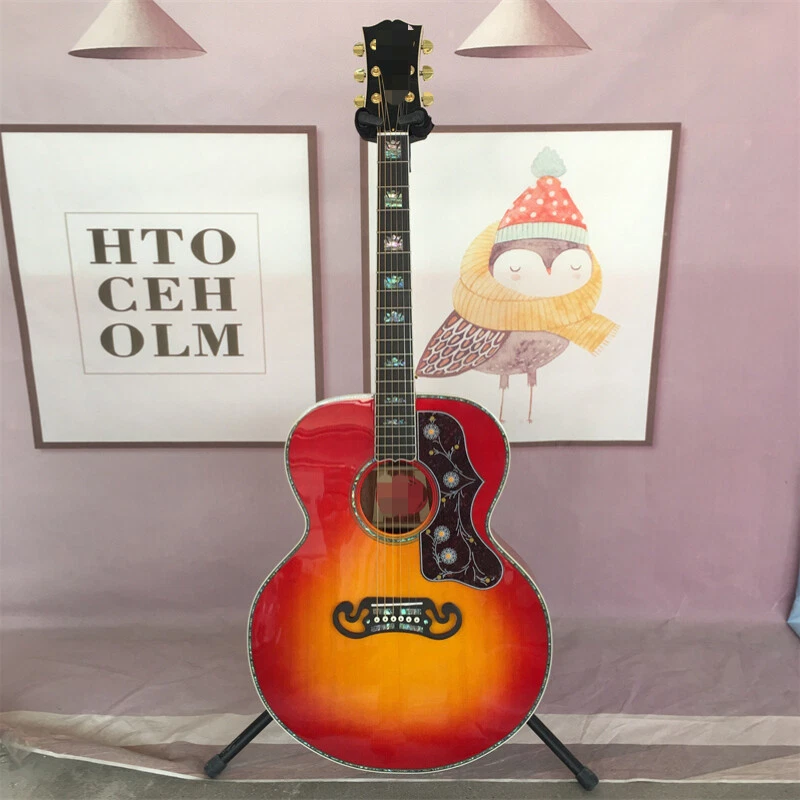 New Custom Solid Spruce Top SJ200 Cherry Sunburst Acoustic Guitar KOA Side&back - Image 4 of 4