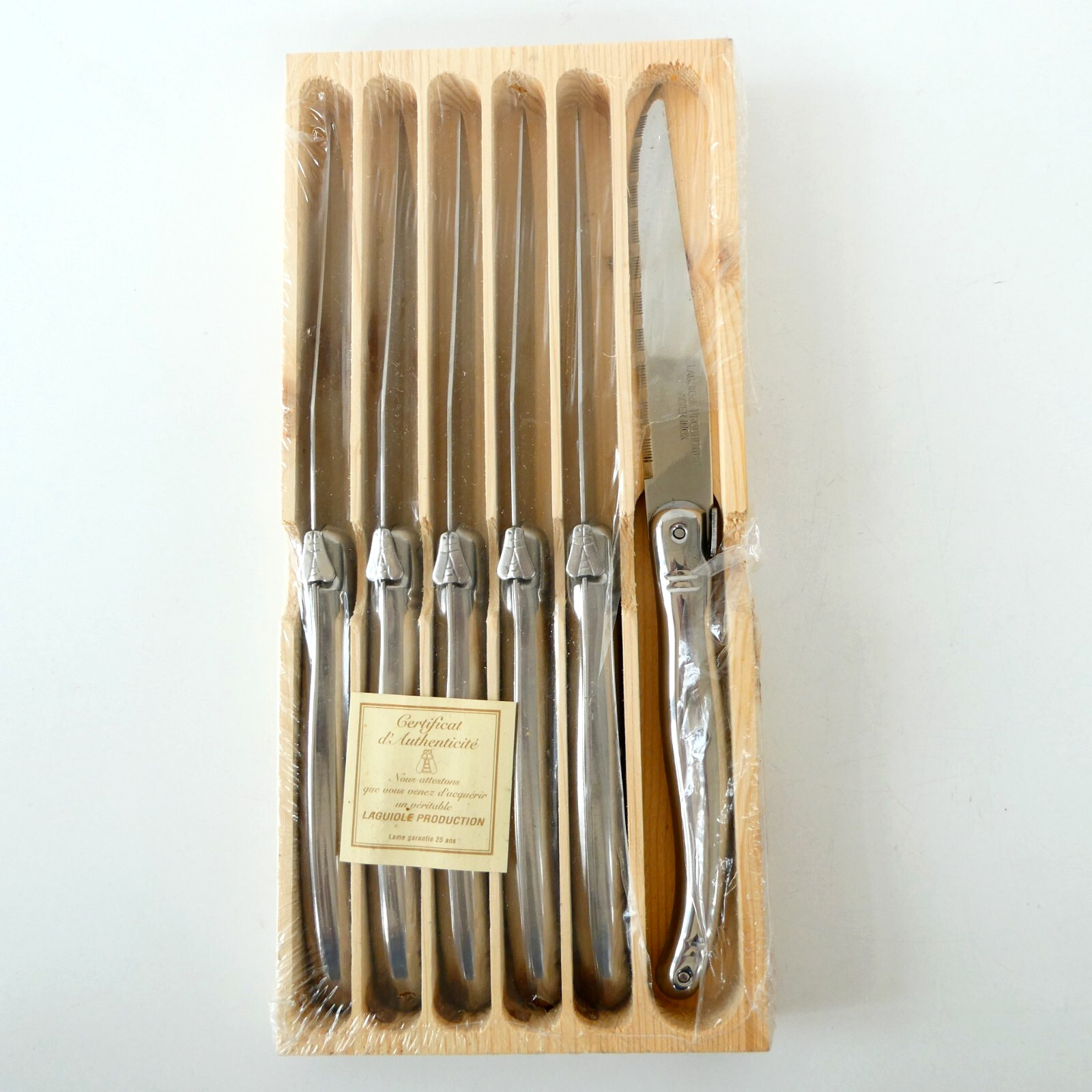 Laguiole Bee Steak Knives Set of 6 Silver Handle  Made In France NEW