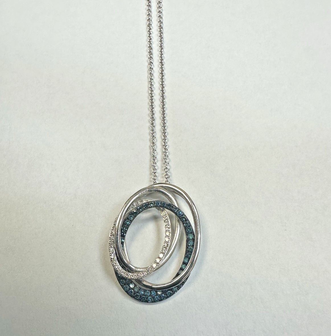 Effy Bella Bleu 14k  Blue & White Diamond Oval Pendant Necklace Adjust 16