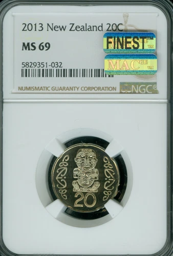 2013 NEW ZEALAND 20 CENTS NGC MS69 MAC FINEST GRADE SPOTLESS 2,000 MINTED