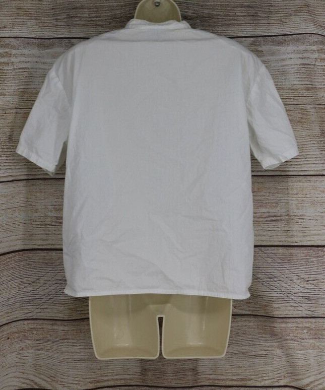 VINTAGE QPS Womens Size Small Quarter Button Up Top Shirt White Padded Shoulders