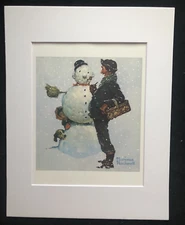 Norman Rockwell "Snow Sculpture Snowman" - Matted Art Print