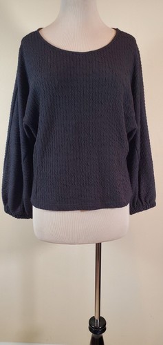 Anthropologie M Medium Cable Knit Cropped Sweater Boxy Dolman Sleeves Black - Picture 2 of 13