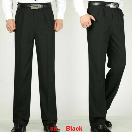 Men Formal Dress Pants Business Suit Straight Leg Trousers Pleated Front Solid - Picture 13 of 28