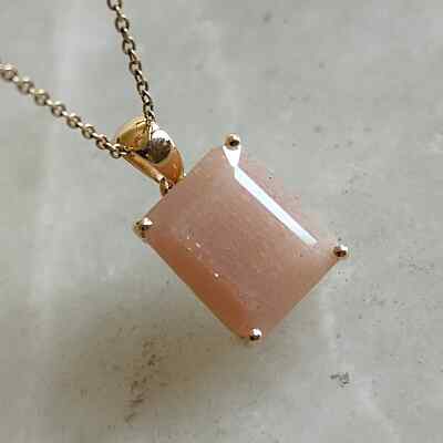 Peach Moonstone Pendant June Birthstone 925 Sterling Silver Handmade  Pendant
