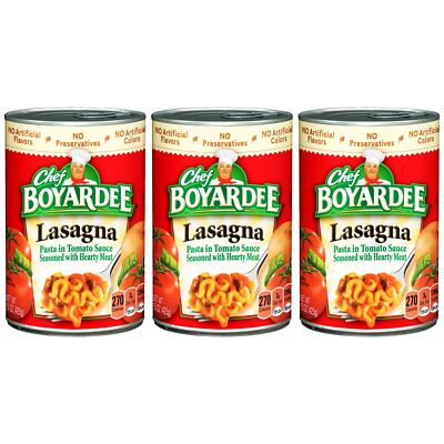 3 Pack Chef Boyardee Lasagna Pasta Chunky Tomato And Meat Sauce Canned 15 oz Can