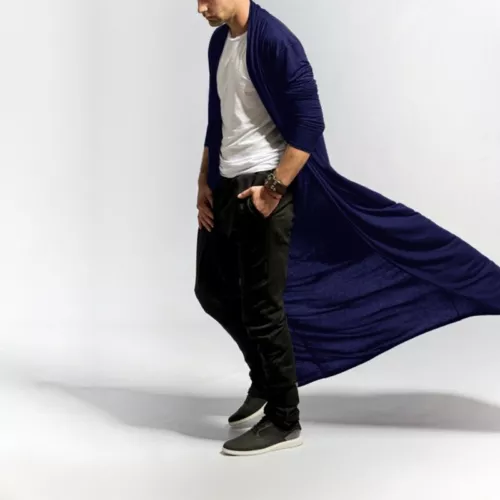 Cappotto lungo uomo giacca a vento outwear lunghezza caviglia cardigan giacca trench uk - Foto 3 di 22