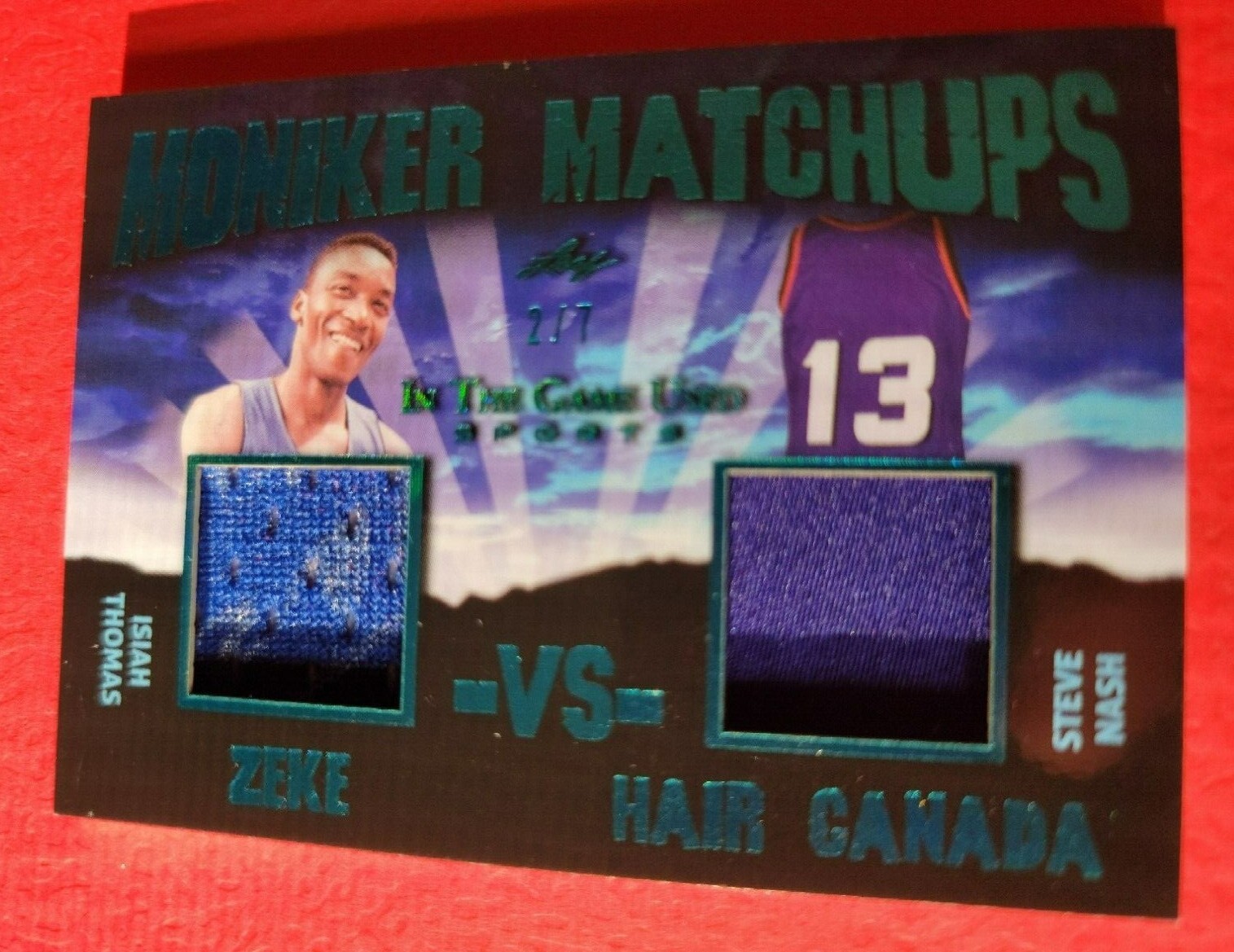ISIAH THOMAS STEVE NASH GAME USED JERSEY CARD #d2/7 2020 LEAF ITG PISTONS SUNS