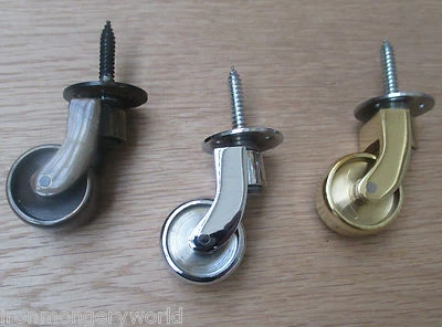 IRONMONGERY WORLD SOLID BRASS VINTAGE OLD TRADITIONAL SCREW IN CASTOR SWIVEL WHEEL CASTER