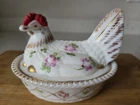 Vintage Westmoreland Charleton Hen on Nest Hand Painted Roses White Milk Glass