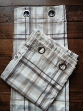 Pair of Cream Checked Curtains 180 x 160cm Fully Lined Ready to Hang