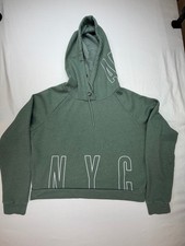 Aeropostale Women's Cropped Hoodie Graphic NYC Long Sleeve Fleece Size M Green