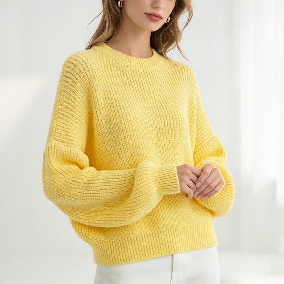 Women's Fashion Sweater Solid Color Round Neck Chunky Knit Dropped ...