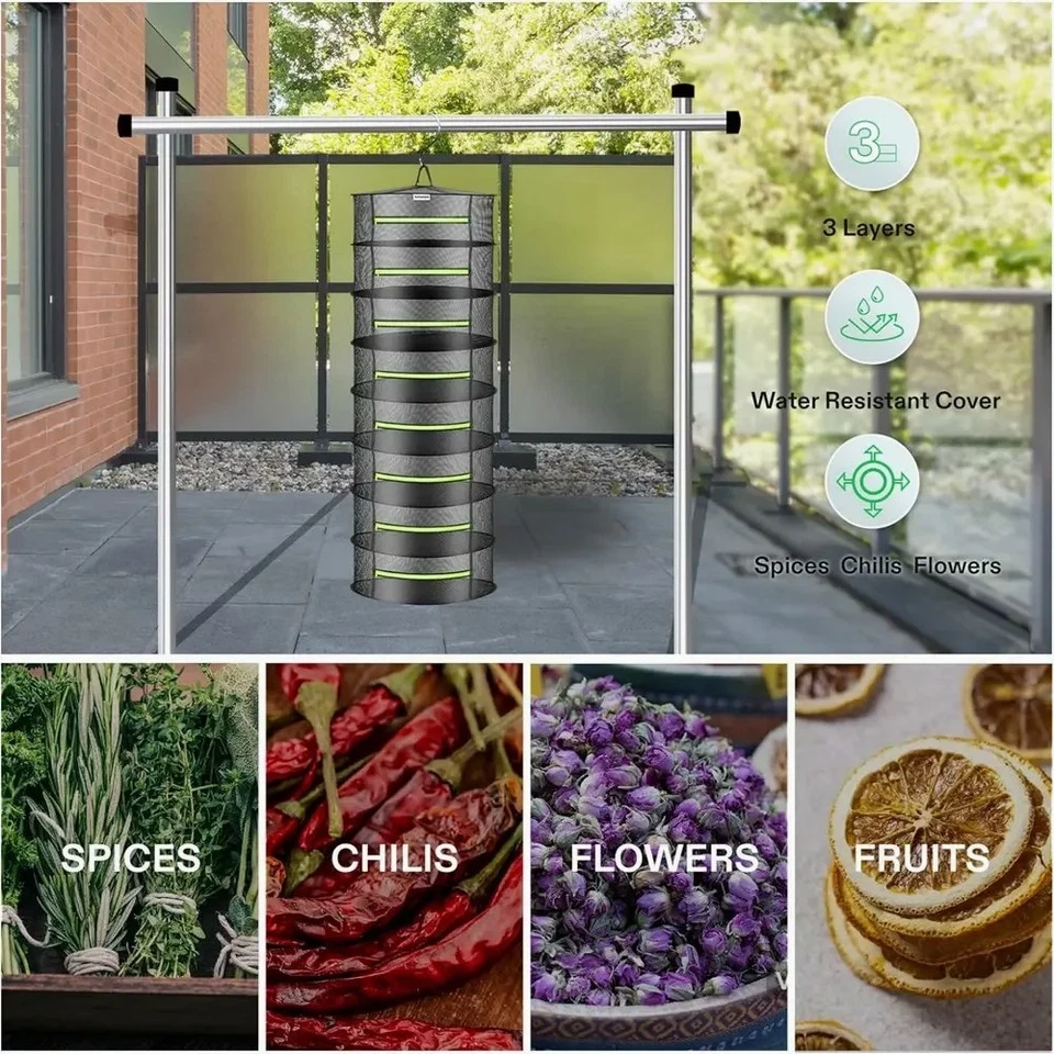 Rede de secagem 4-8 camadas para ervas, peixes, cesta suspensa, rack seco, saco secador, malha - Imagem 3 de 4