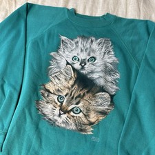 Vintage Cat Sweatshirt 80s 90s Grandma Core Hanes Made In USA Large