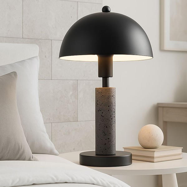 Beistellleuchte Tischleuchte Nachttischlampe E14 Schwarz Metall Travertin Stein-image