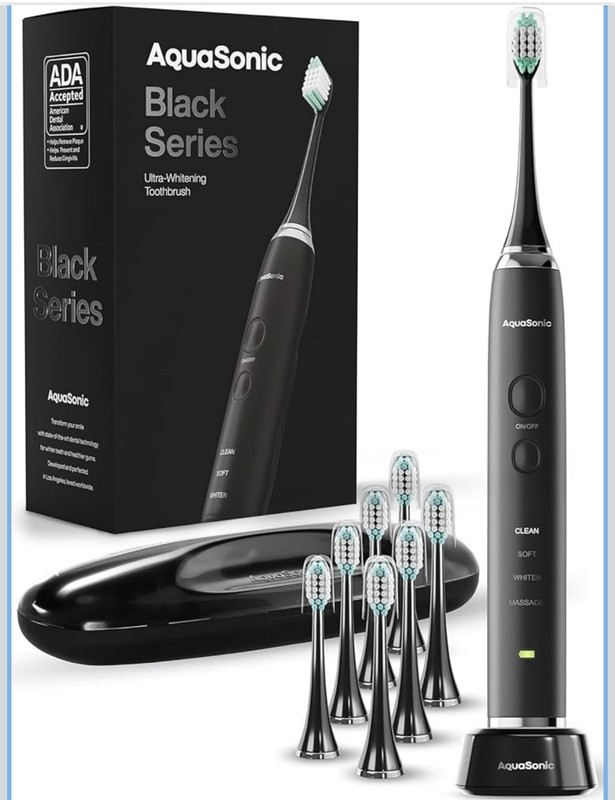 AquaSonic Black Series Electric Toothbrush 8 Heads Travel Case NEW SEALED