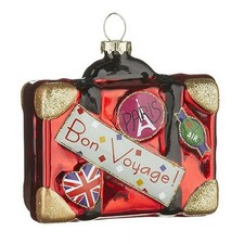 Bon Voyage Luggage Travel glass ornament with glitter accents New Christmas