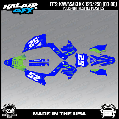Graphics Kit for KAWASAKI KX125 KX250 2003-08 Polisport Restyle Ominous - Green