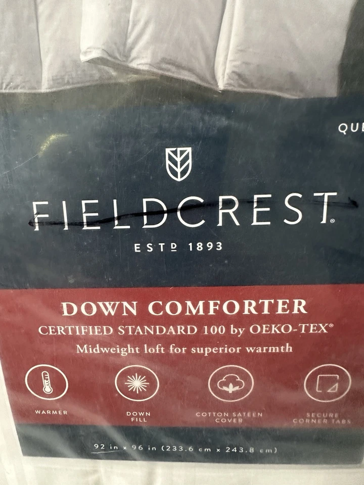 Edredón de plumón Fieldcrest Queen peso medio tubo algodón satén cubierta blanco nuevo en paquete Foto 3 de 4