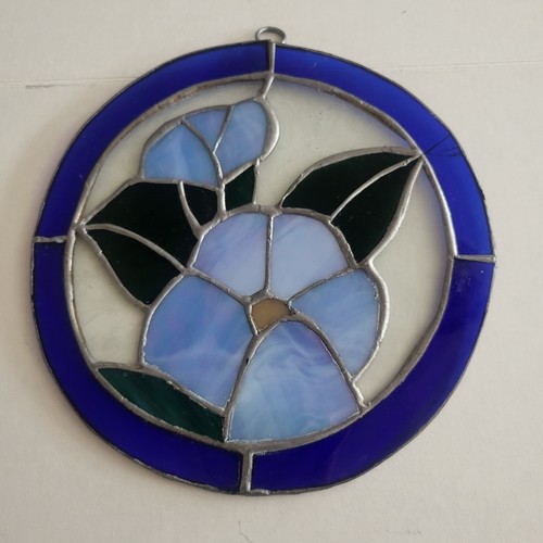 Handcrafted Round Lead Stained Glass Blue Flower/TS