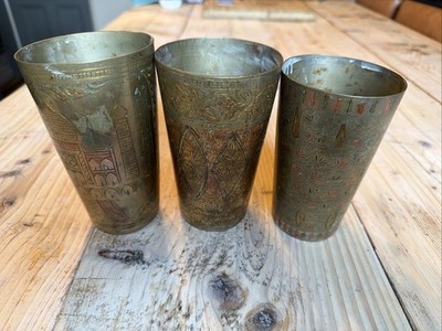 Lassi Vintage Messing Handgraviert Tasse Indianer Trinkgefäß 3er Set