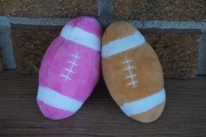 PLUSH Baby GUND Mini FOOTBALL Rattle PINK Girl Brown White SET Lot Soft Hand Toy