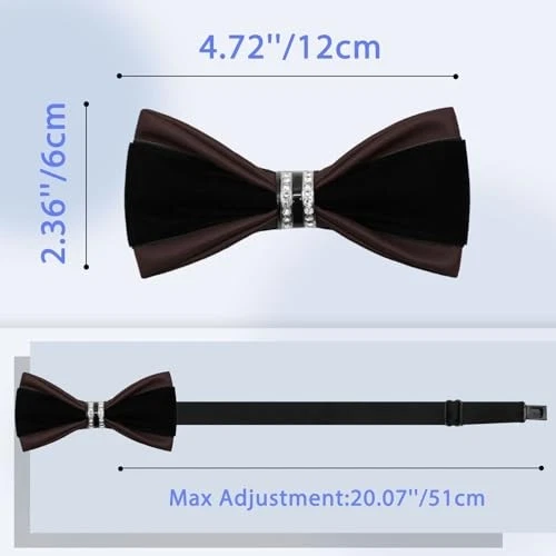 Pajarita de cuero PU con decoración de diamantes de imitación esmoquin para hombres pre marrón Foto 3 de 4