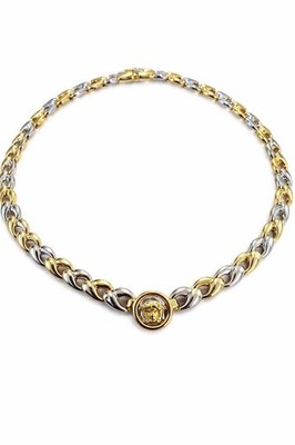 versace necklace chain Medusa Rhinestone GRECA Pendants gold silver tone   Auth