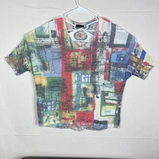 Inoah Brand Size Large Womens Shirt Abstract Rayon Blend V-neck Short Sleeve