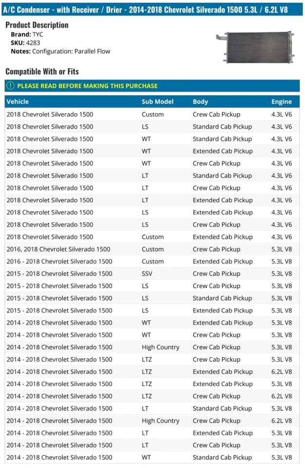 Конденсатор кондиционера - с приемником / драйвером - 2014-2018 Chevrolet Silverado 1500 - Изображение 2 из 3