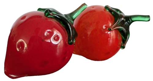 Vintage Murano Style Strawberry Hand Blown Glass Fruit Heavy Paperweight Decor